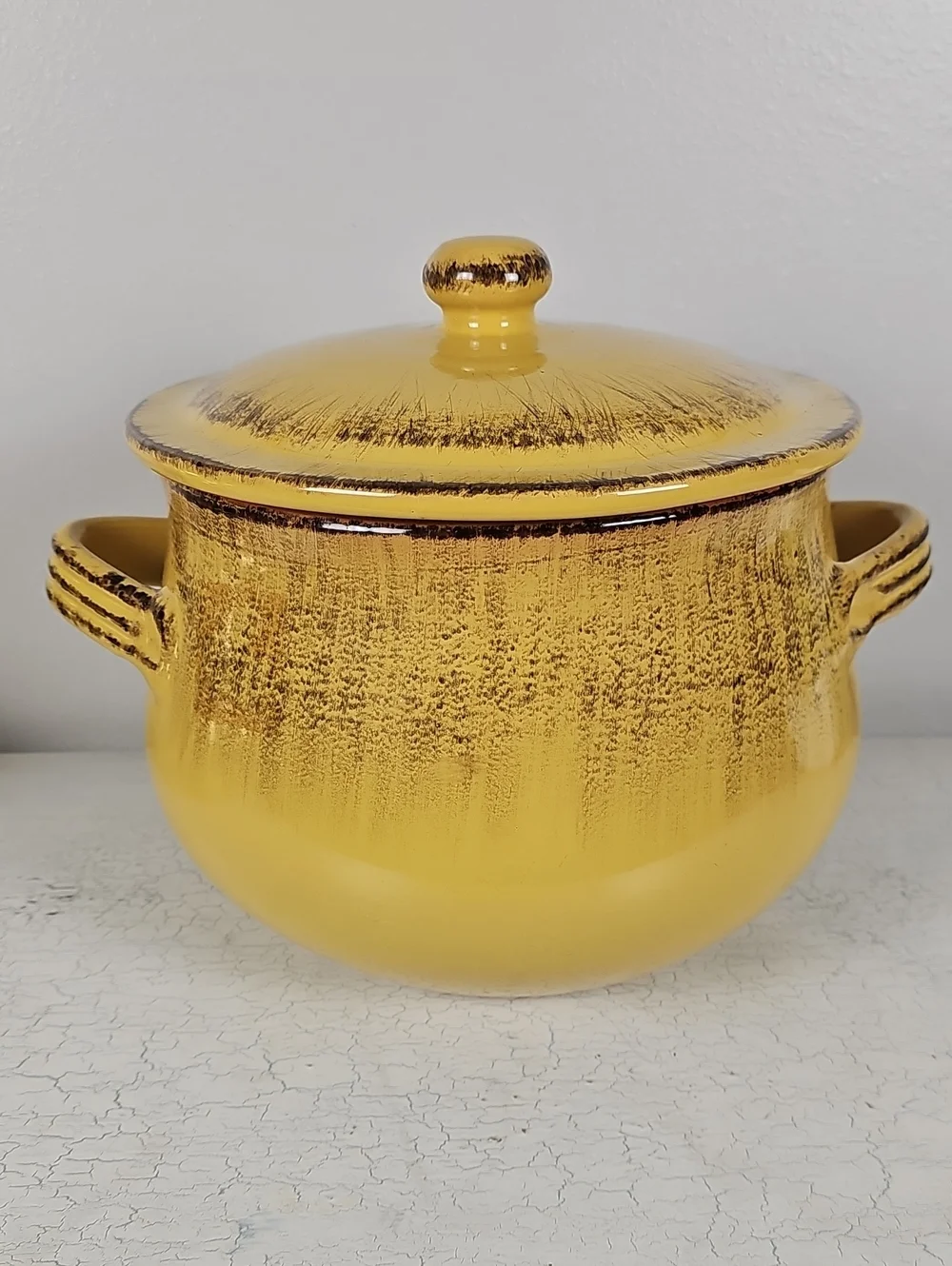 🍲 VTG De Silva Italy Yellow Terracotta Lidded Casserole Dish Bean Pot